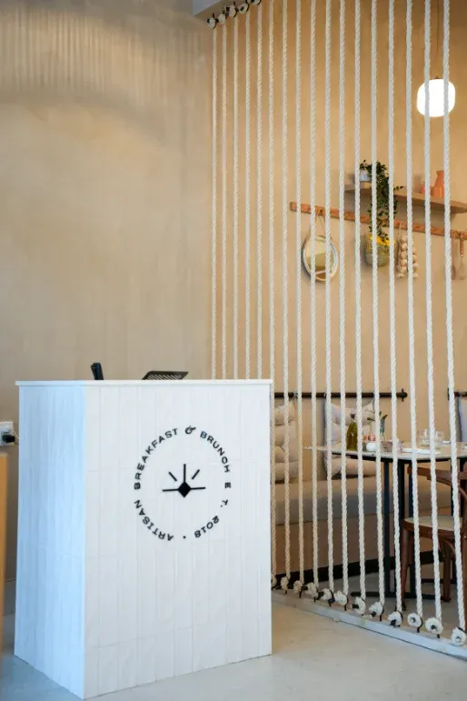 Eggstatic Waterdown host stand and rope curtain entrance near the dining area