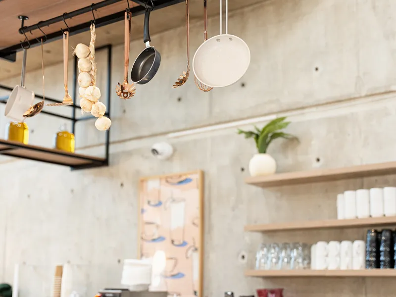 Eggstatic coffee bar with glassware and espresso machine